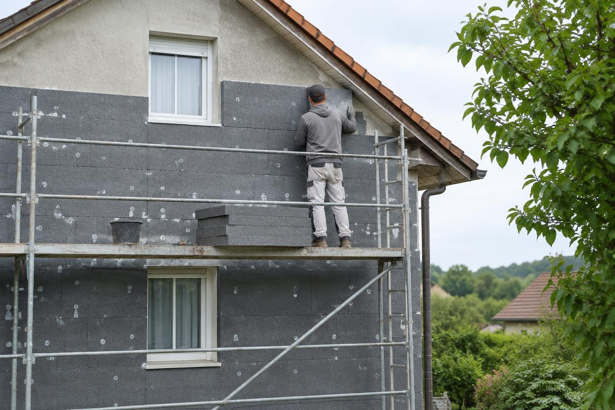 Pose d’une isolation thermique sur la façade d’une maison